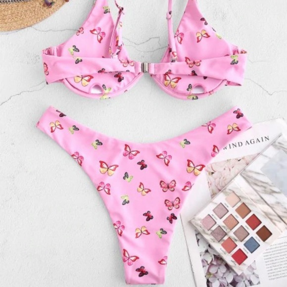 Zaful Underwire Pink Butterfly Bikini - Picture 2 of 16